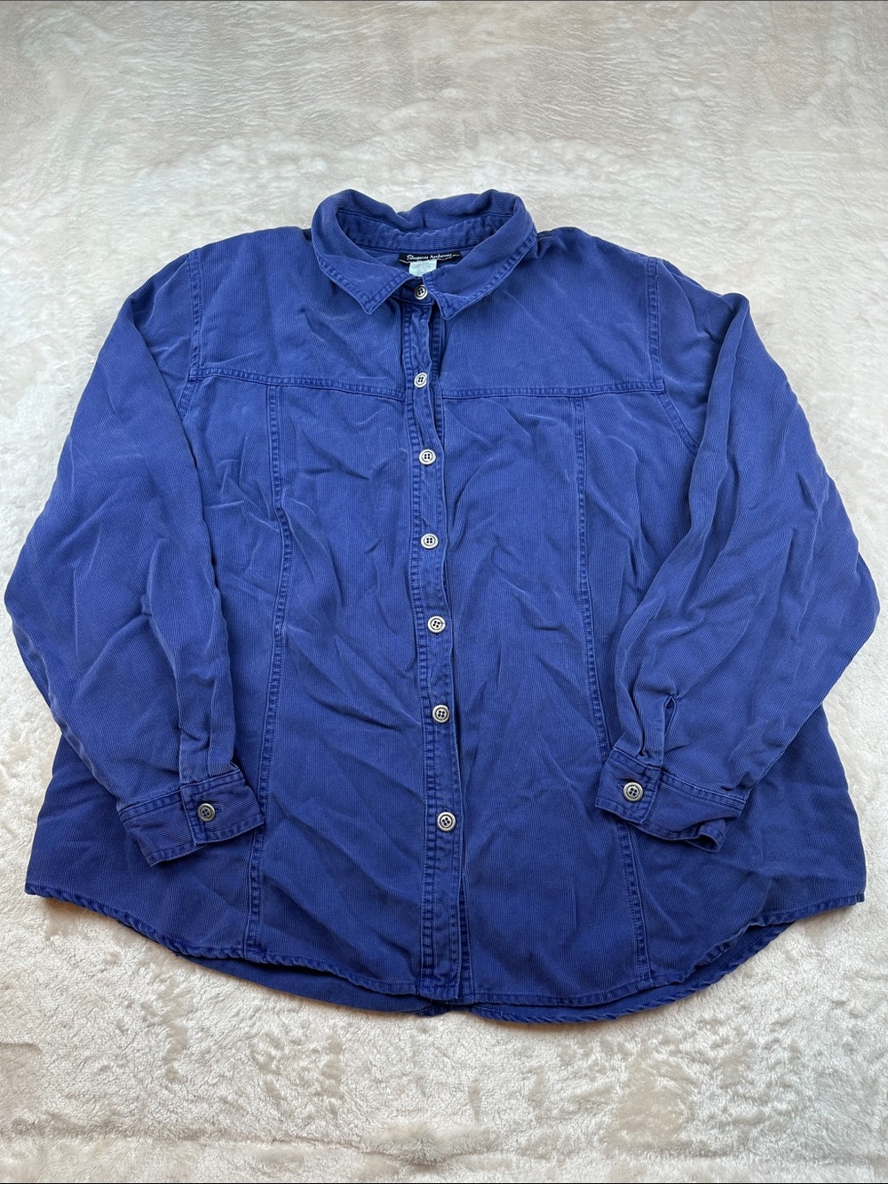 Sharon Anthony Size 1X Women's Button-Down Shirt in Royal Blue | Casual